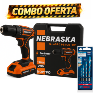 COMBO - TALADRO PERCUTOR ONE-POWER 20V 13MM NEBRASKA+SET MECHAS BOSCH