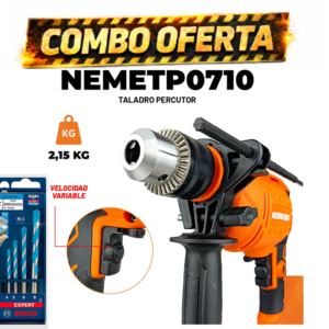 NEMETP0710 - *COMBO* TALADRO PERCUTOR 710W 13MM NEBRASKA + 4 MECHAS BOSCH