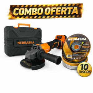 COMBO- AMOLADORA ANGULAR BRUSHLESS 20V 115MM 175NM +10 DISCOS DE CORTE NEBRASKA